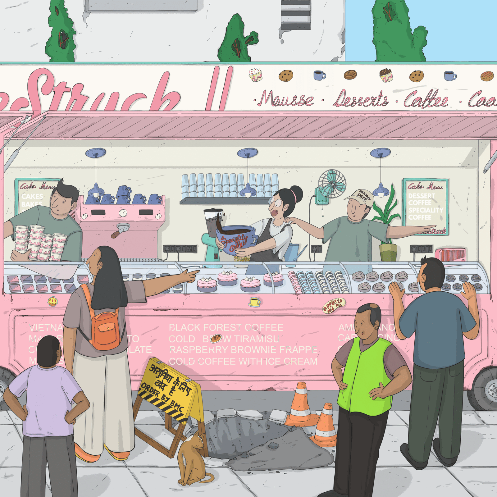 MousseStruck dessert truck, customers ordering desserts and coffee